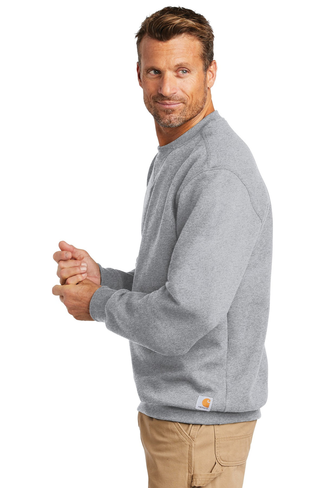 Heather Grey Carhartt Midweight Crewneck Sweatshirt. CTK124