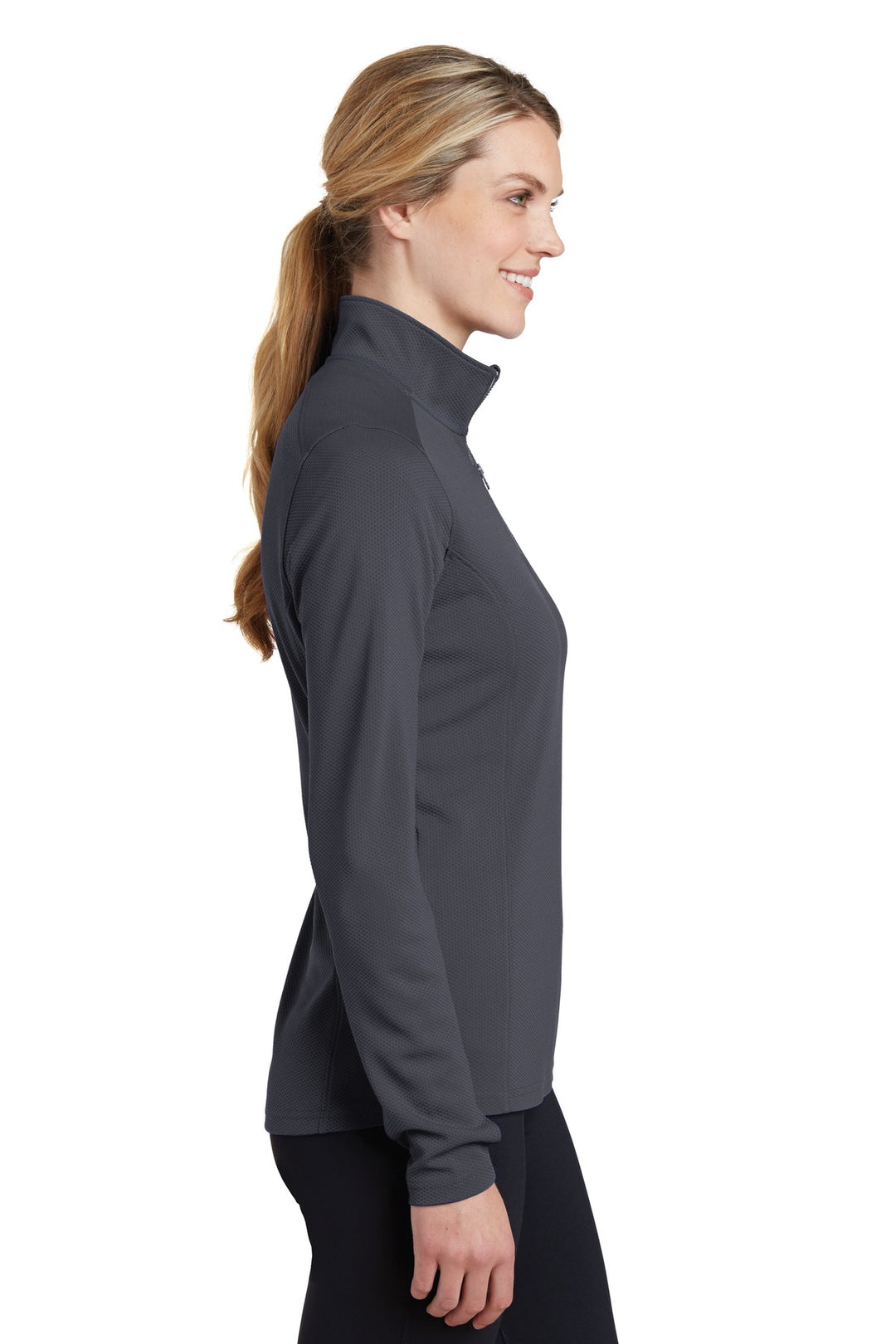 Iron Grey Sport-Tek Women's Sport-Wick Textured 1/4-Zip Pullover. LST860