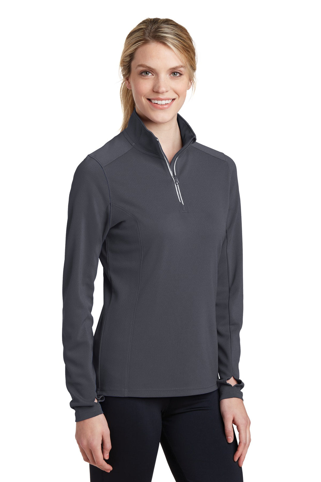 Iron Grey Sport-Tek Women's Sport-Wick Textured 1/4-Zip Pullover. LST860