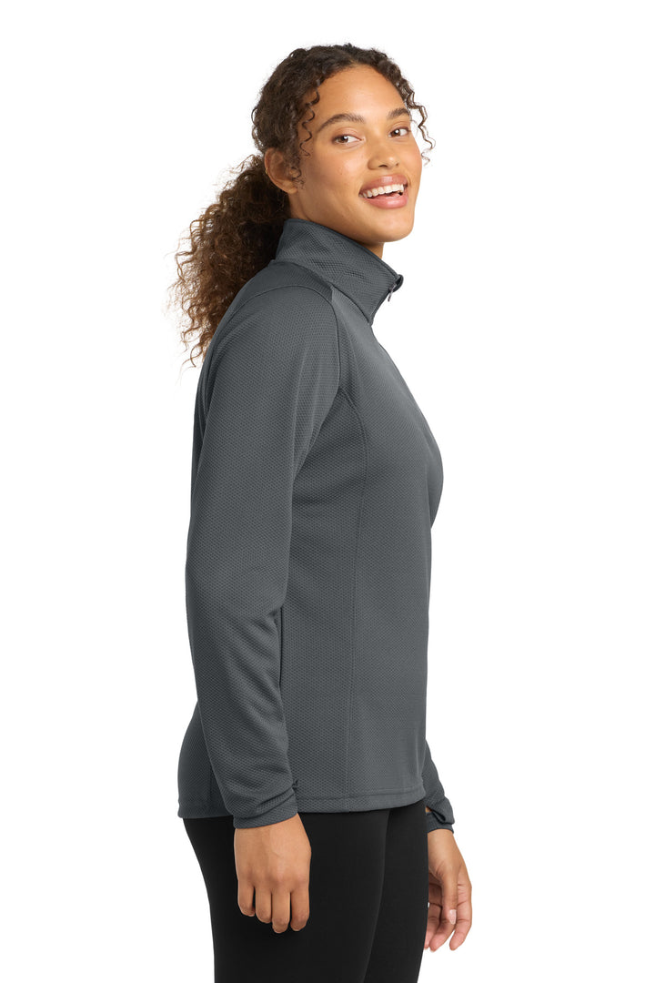 Iron Grey Sport-Tek Women's Sport-Wick Textured 1/4-Zip Pullover. LST860