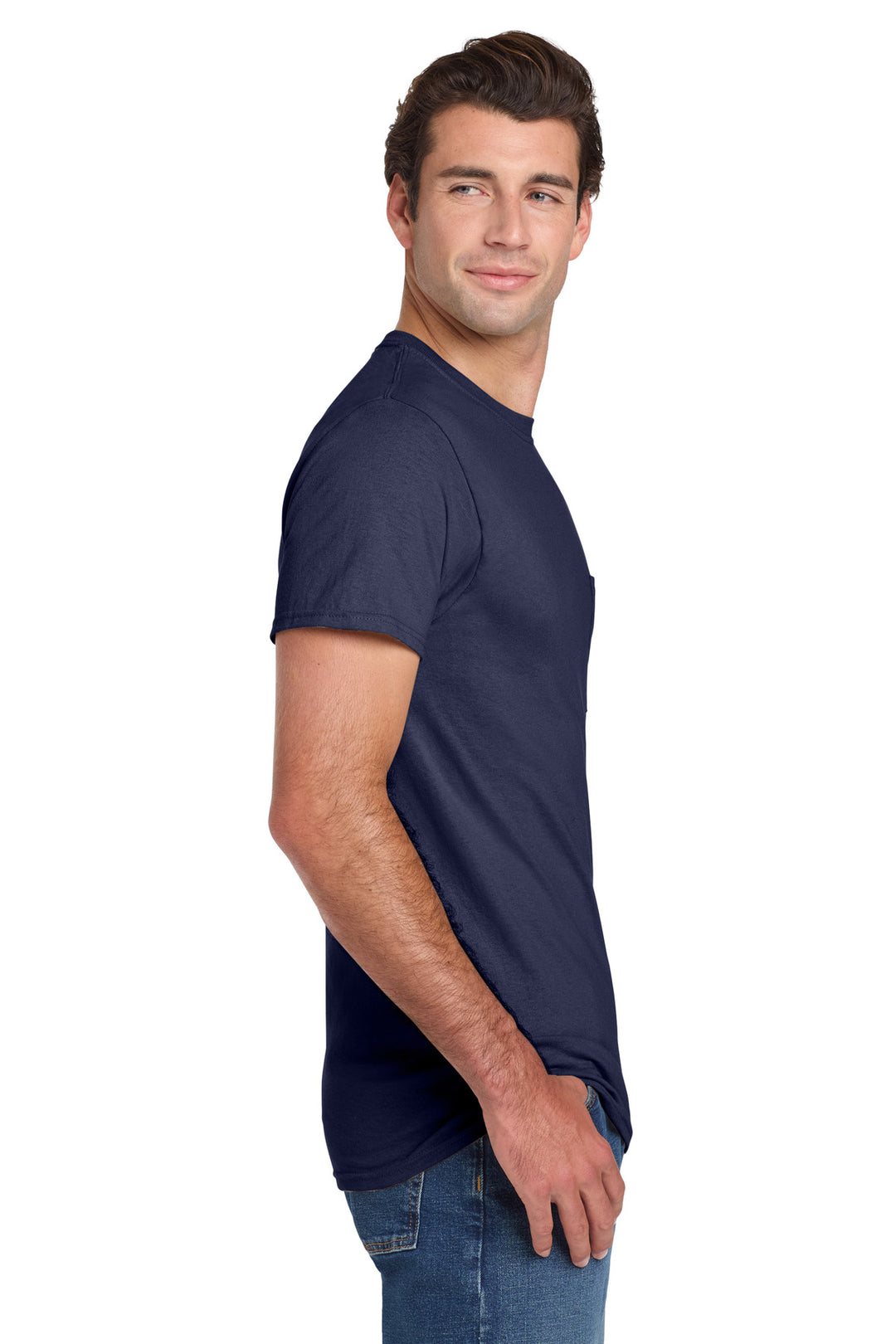 JNavy Jerzees - Dri-Power 50/50 Cotton/Poly Pocket T-Shirt. 29MP
