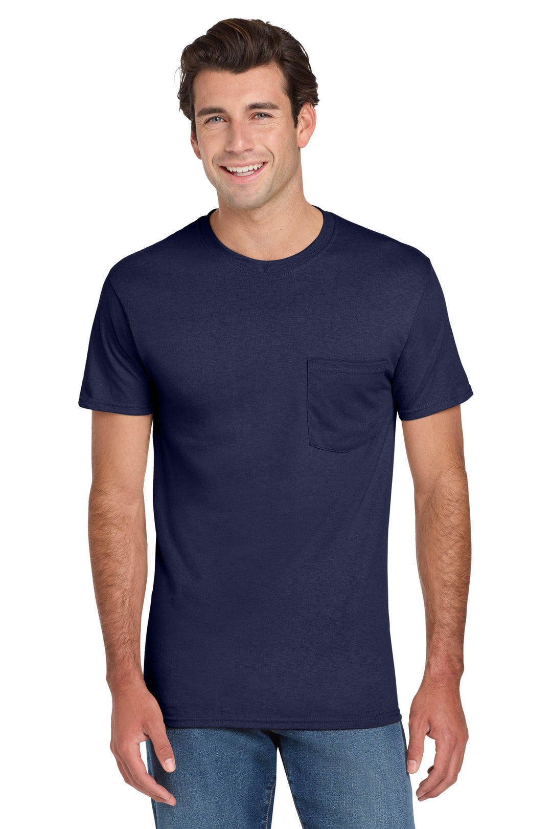 JNavy Jerzees - Dri-Power 50/50 Cotton/Poly Pocket T-Shirt. 29MP