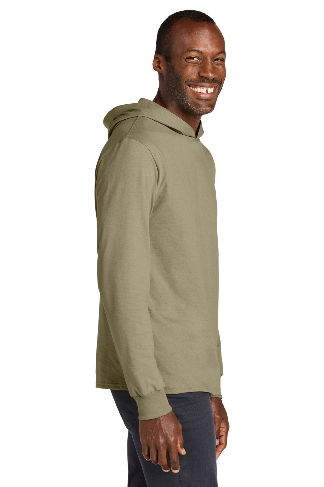 Khaki Jerzees Classics Unisex Cotton Long Sleeve Hooded T-Shirt 363LH