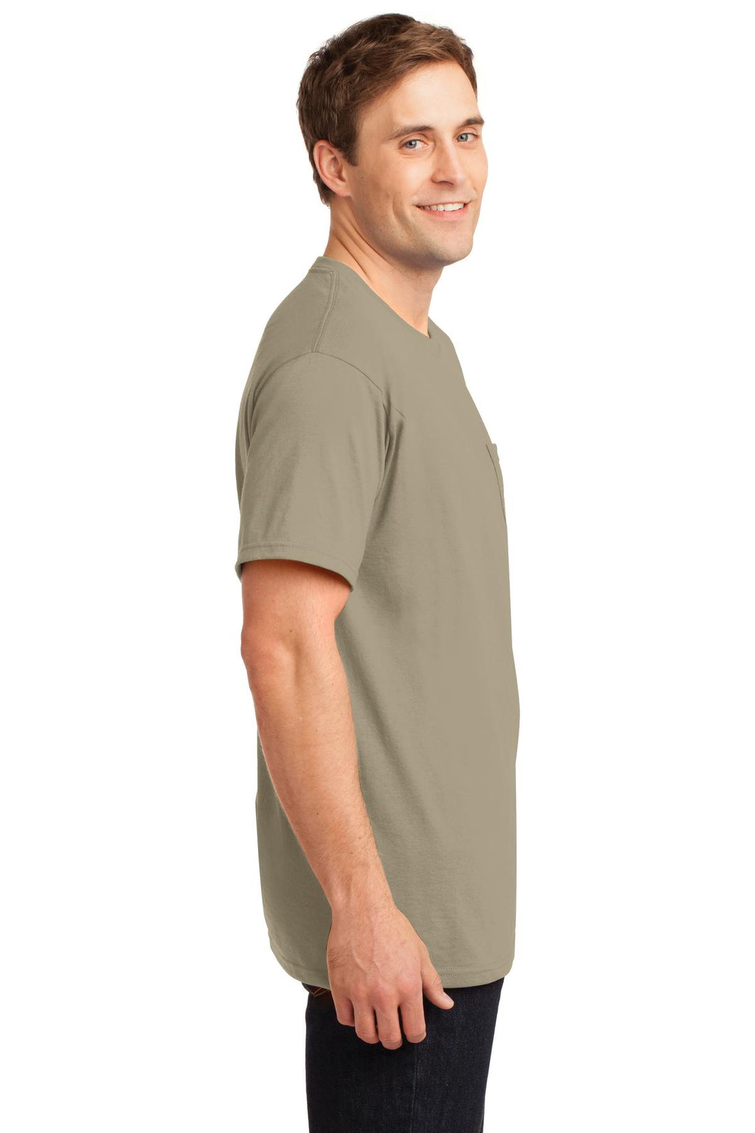 KHAKI Jerzees - Dri-Power 50/50 Cotton/Poly Pocket T-Shirt. 29MP