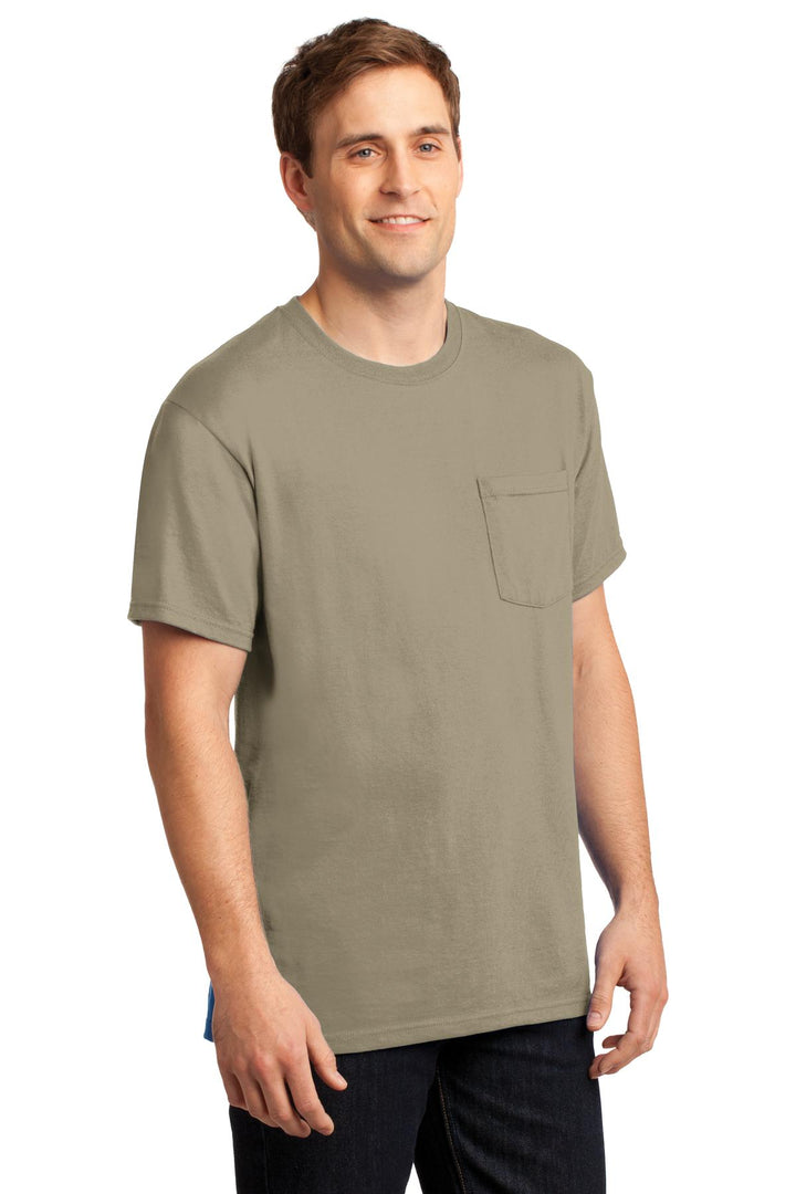 KHAKI Jerzees - Dri-Power 50/50 Cotton/Poly Pocket T-Shirt. 29MP