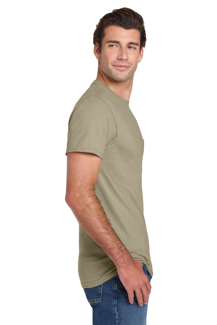 Khaki Jerzees - Dri-Power 50/50 Cotton/Poly Pocket T-Shirt. 29MP
