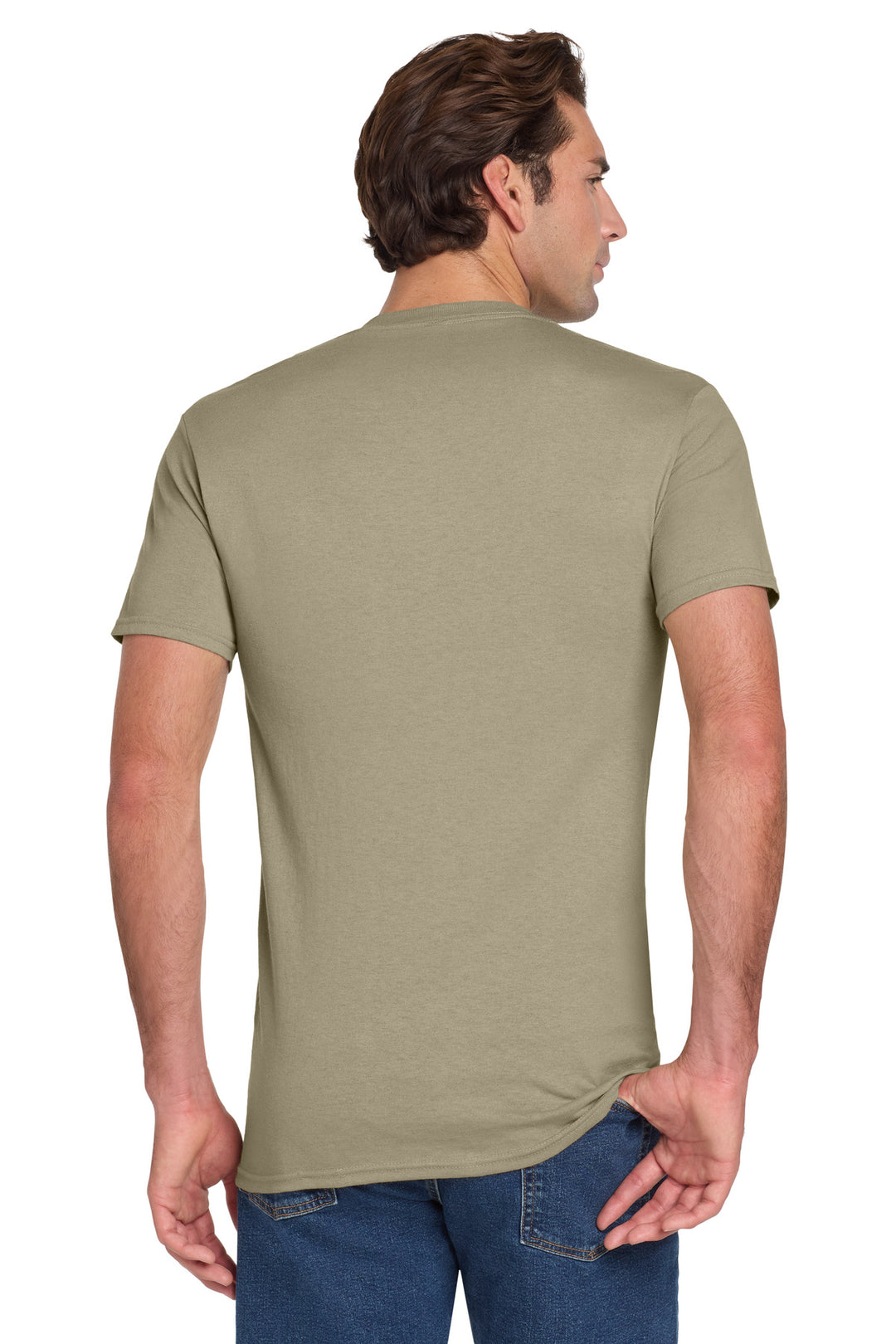 Khaki Jerzees - Dri-Power 50/50 Cotton/Poly Pocket T-Shirt. 29MP