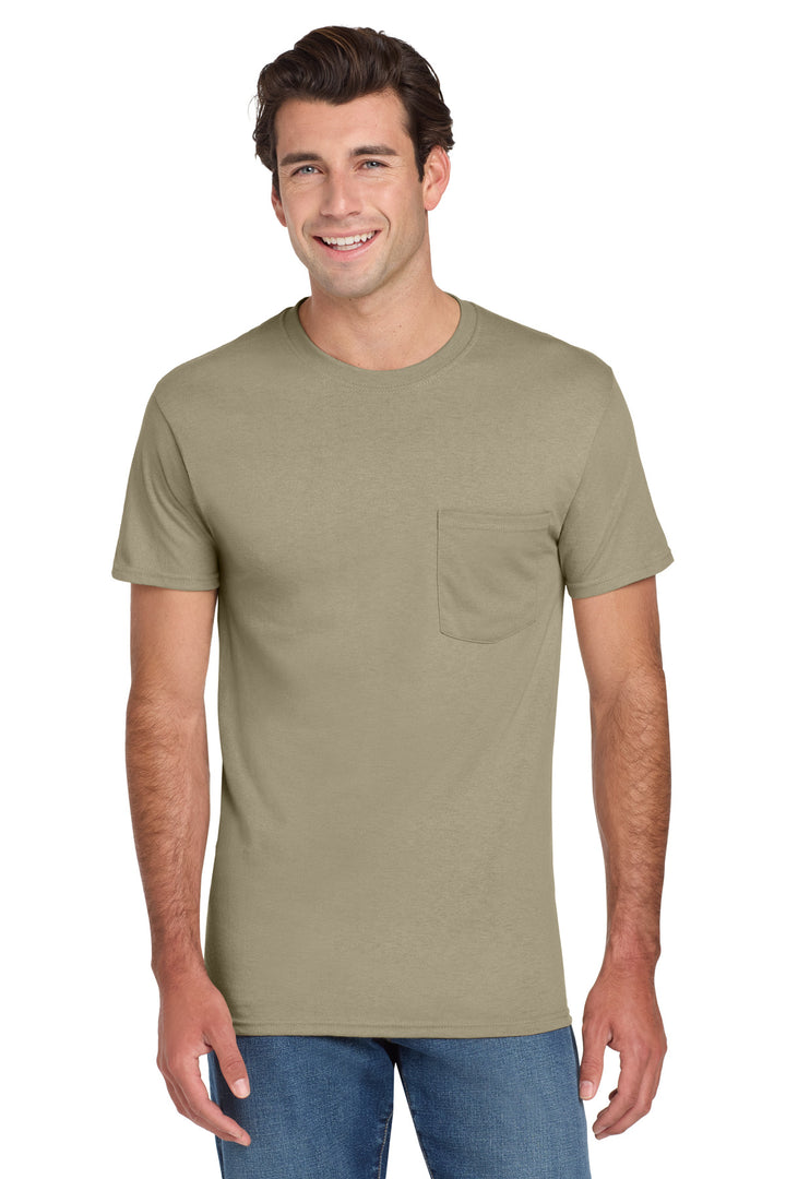 Khaki Jerzees - Dri-Power 50/50 Cotton/Poly Pocket T-Shirt. 29MP
