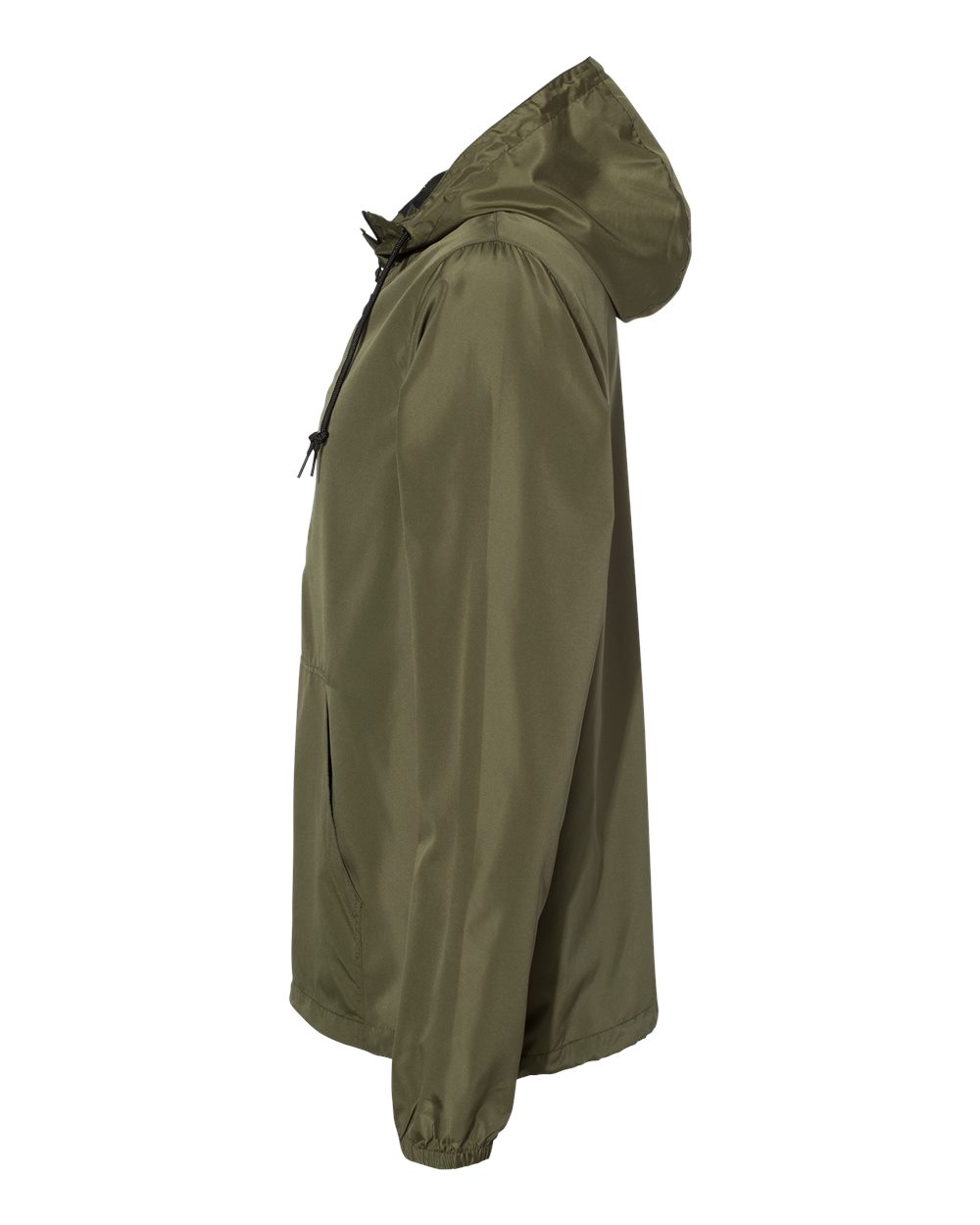 Left View of Army/ Black Zipper Lightweight Quarter-Zip Windbreaker Pullover Jacket - EXP54LWP