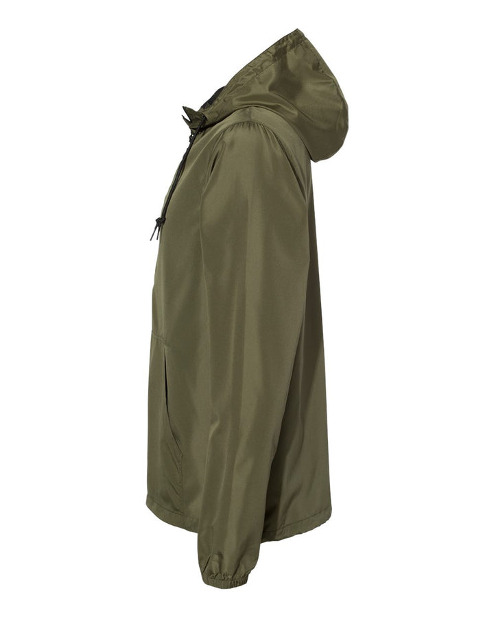 Left View of Army/ Black Zipper Lightweight Quarter-Zip Windbreaker Pullover Jacket - EXP54LWP