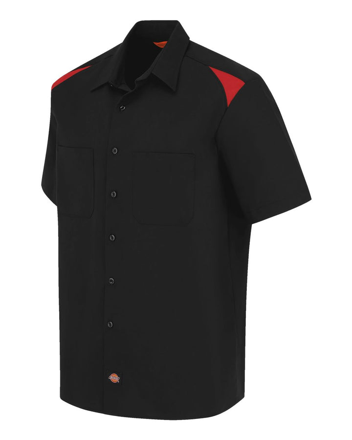 Left View of Black/ English Red Men's Short Sleeve Performance Team Shirt - 0005