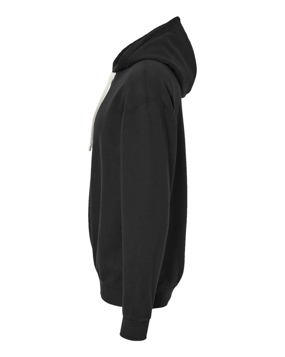 Left View of Black Garment-Dyed Lightweight Fleece Hooded Sweatshirt - 1467