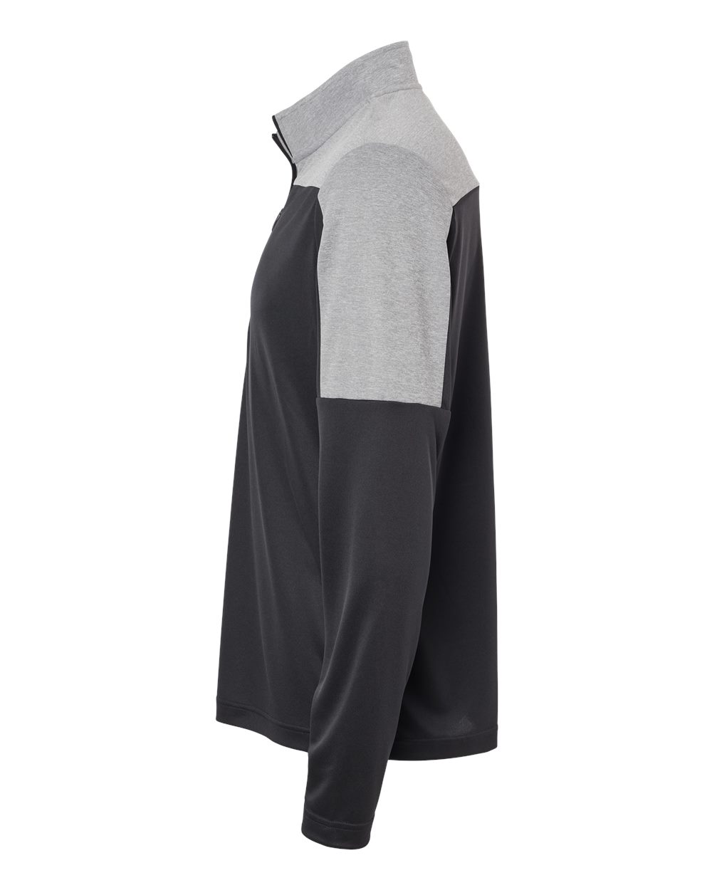 Left View of Black/ Grey Three Melange Lightweight Quarter-Zip Pullover - A552