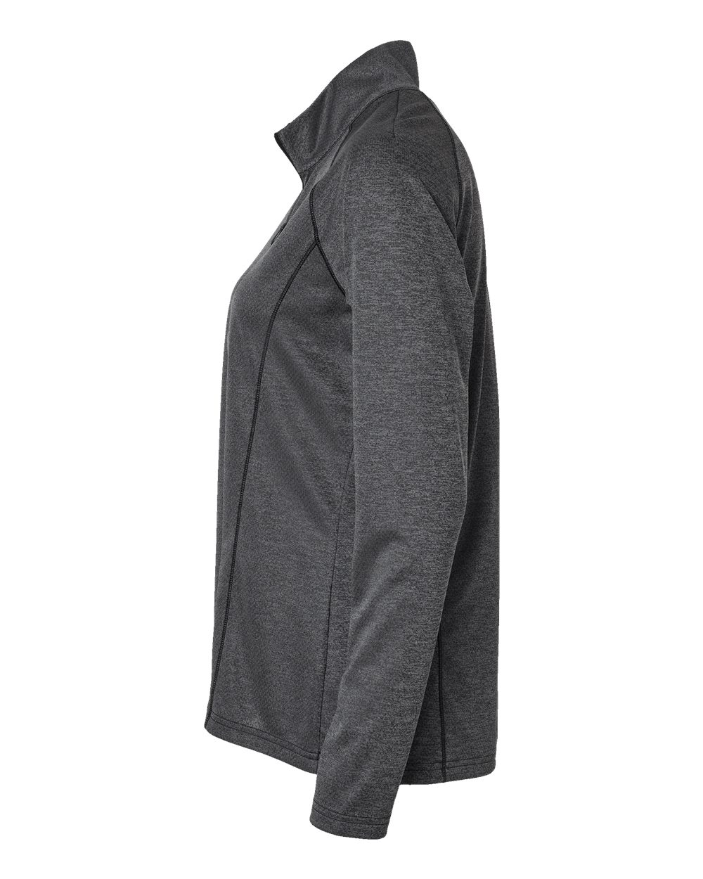 Left View of Black Melange Women's Space Dyed Quarter-Zip Pullover - A594