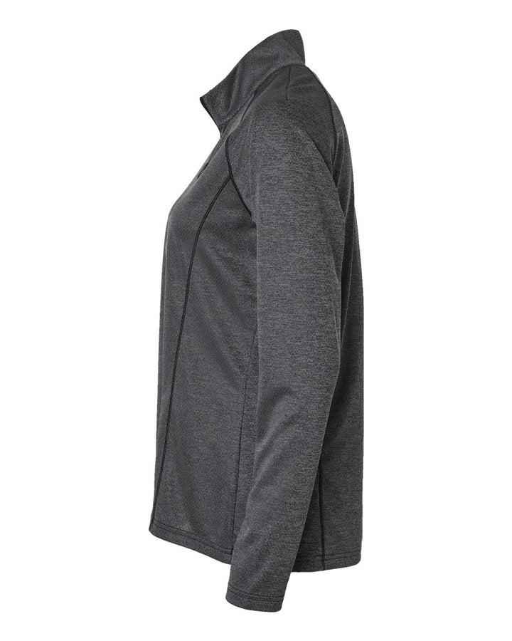 Left View of Black Melange Women's Space Dyed Quarter-Zip Pullover - A594
