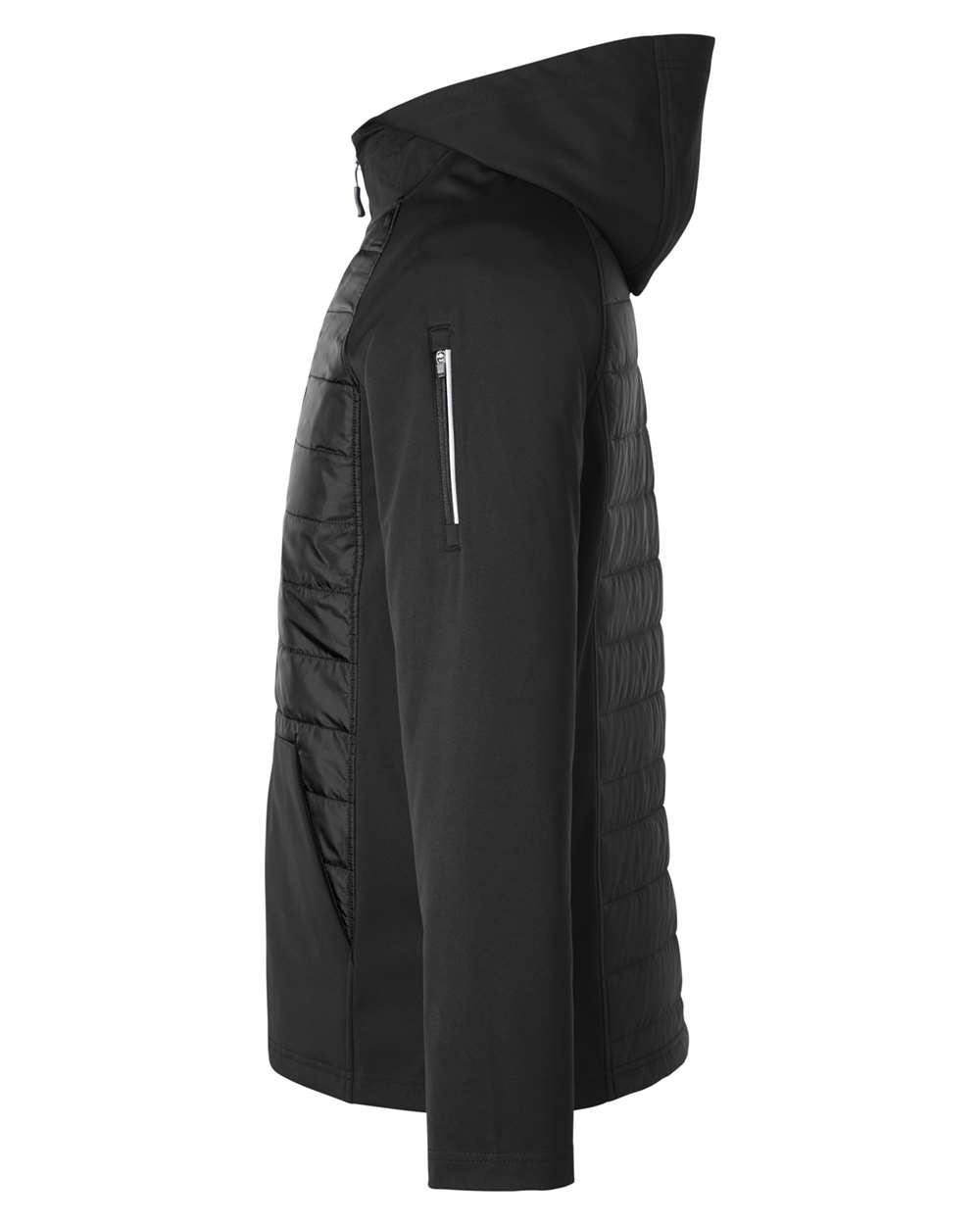 Left View of Black Unisex Techno Lite Hybrid Hooded Jacket - CE808