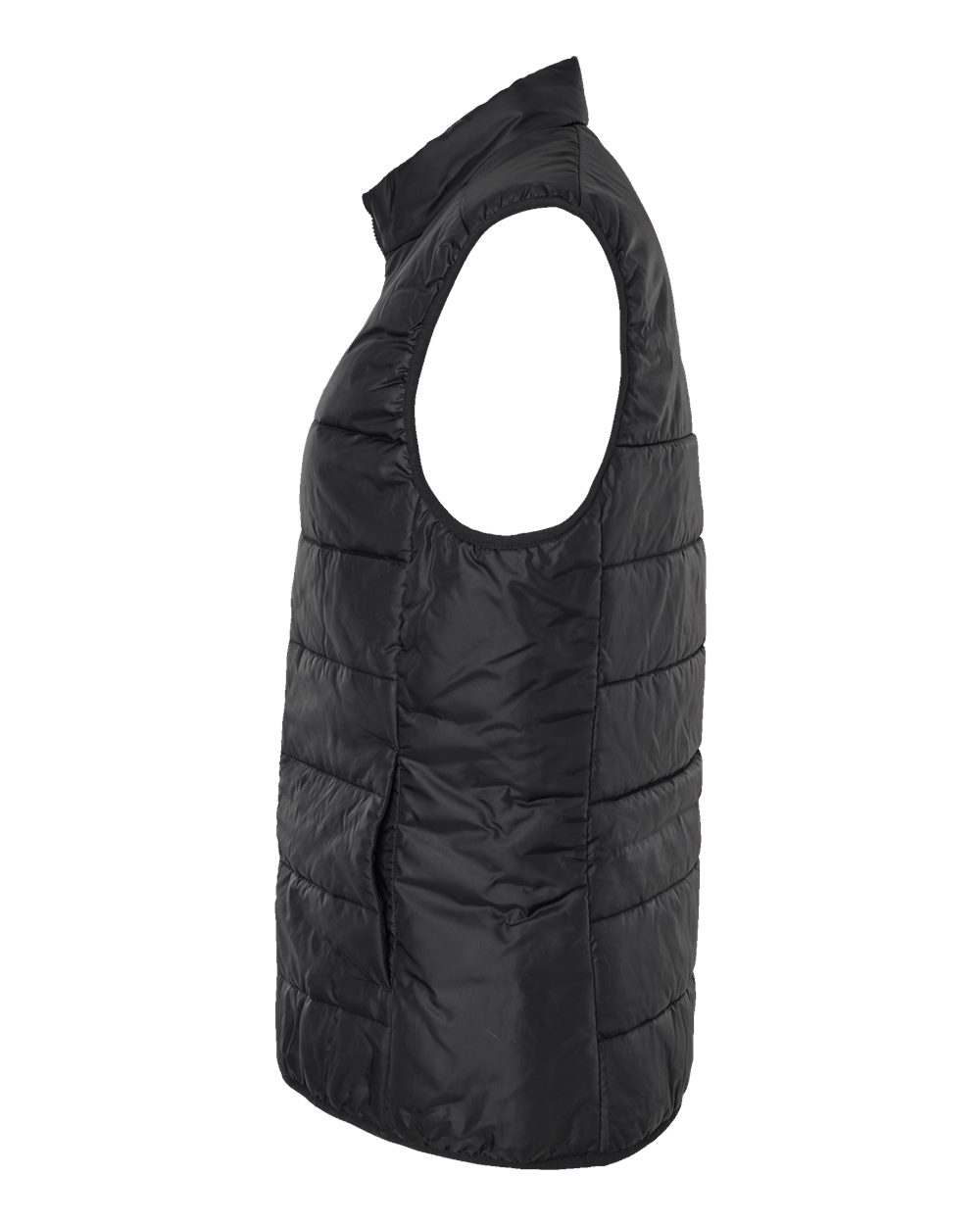 Left View of Black Women's Puffer Vest - A573
