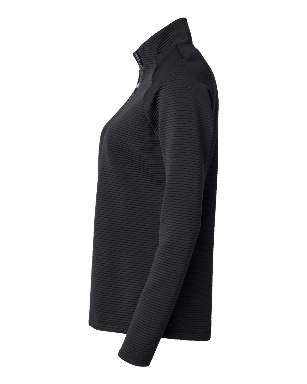 Left View of Black Women's Spacer Quarter-Zip Pullover - A589