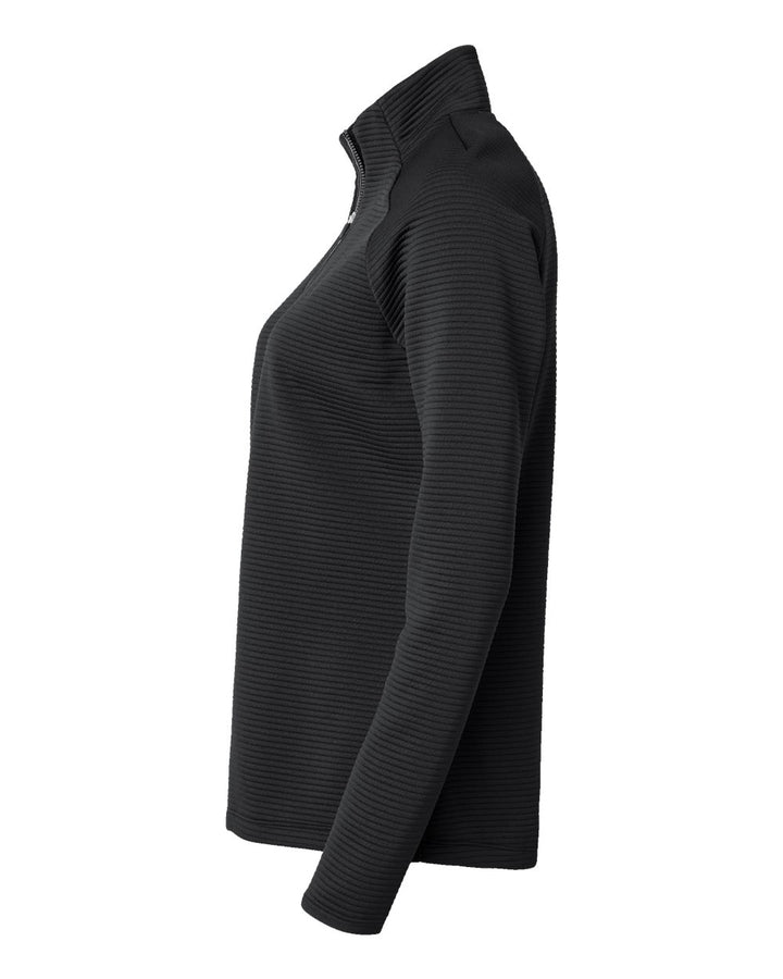 Left View of Black Women's Spacer Quarter-Zip Pullover - A589