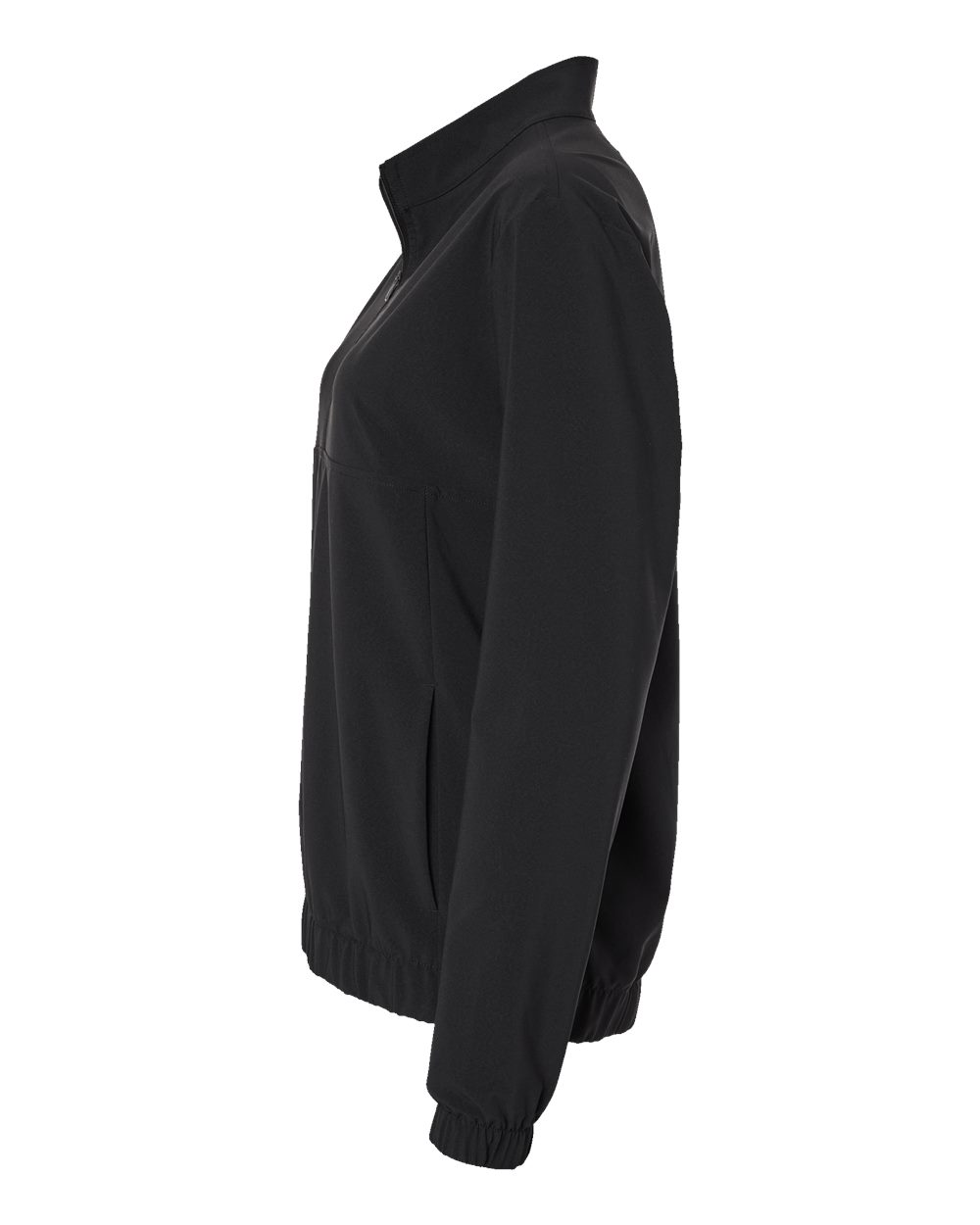 Left View of Black Women's Woven Half-Zip Pullover - A706