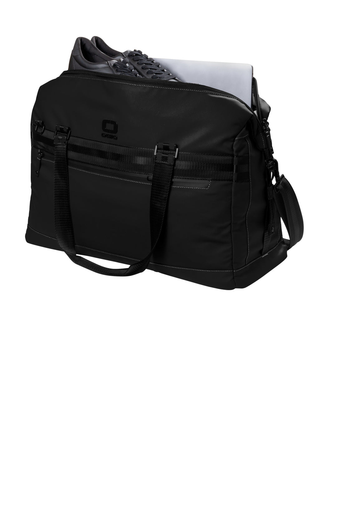 Left View of Blacktop OGIO Commuter Duffel . 411098