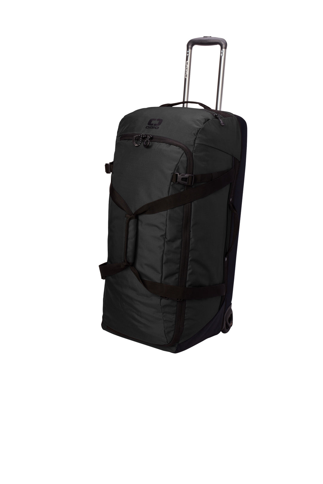 Left View of Blacktop OGIO Passage Wheeled Checked Duffel 98003