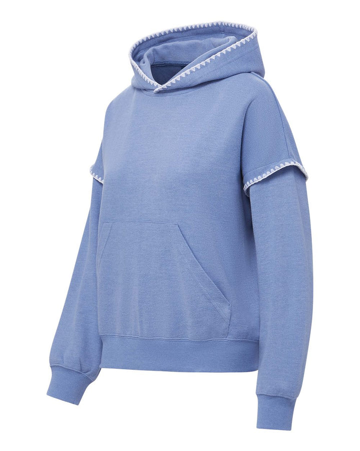 Left View of Blue Iris Women's Mood & Vibe™ Teegan Crafty Hooded Sweatshirt - W25115