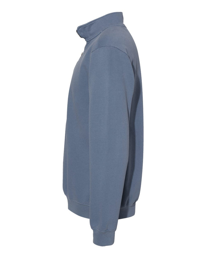Left View of Blue Jean Garment-Dyed Quarter Zip Sweatshirt - 1580