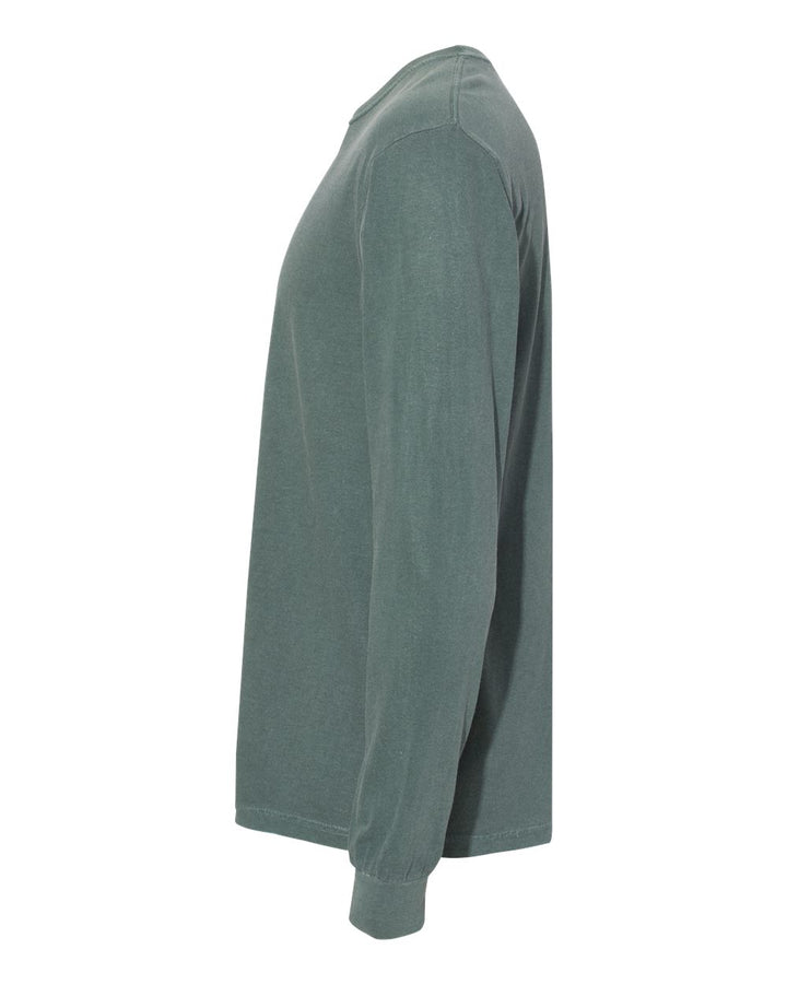 Left View of Blue Spruce Garment-Dyed Heavyweight Long Sleeve T-Shirt - 6014