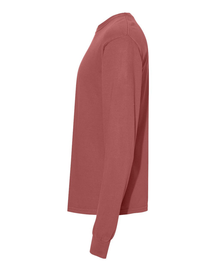 Left View of Brick Garment-Dyed Heavyweight Long Sleeve T-Shirt - 6014