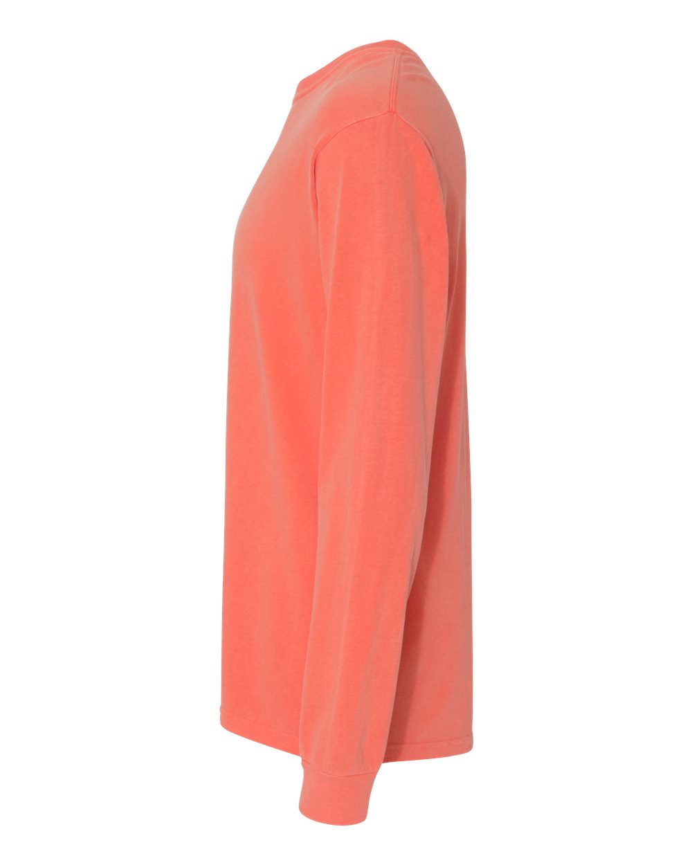Left View of Bright Salmon Garment-Dyed Heavyweight Long Sleeve T-Shirt - 6014