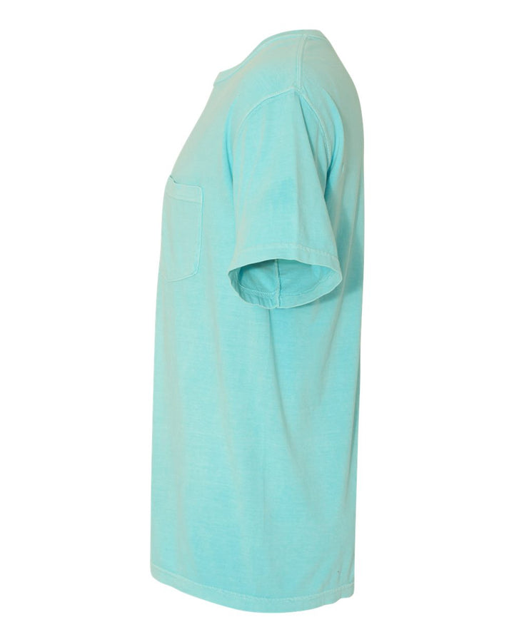 Left View of Chalky Mint Garment-Dyed Heavyweight Pocket T-Shirt - 6030