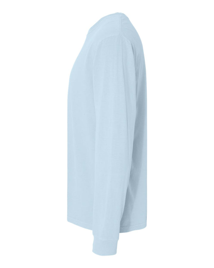 Left View of Chambray Garment-Dyed Heavyweight Long Sleeve T-Shirt - 6014