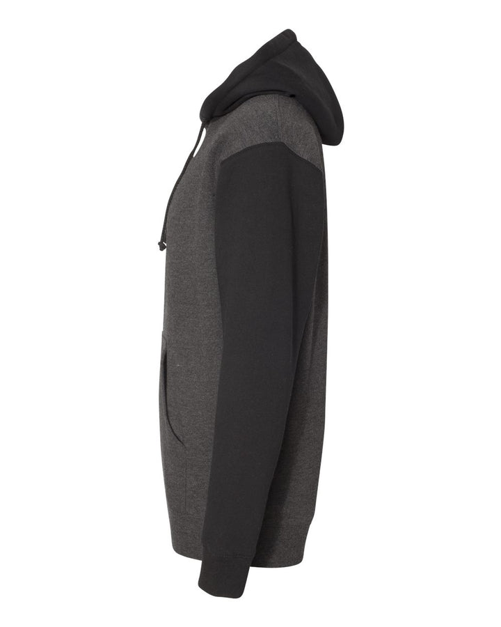 Left View of Charcoal Heather/ Black Heavyweight Hooded Sweatshirt - IND4000