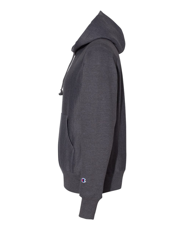 Left View of Charcoal Heather Reverse Weave® Hooded Sweatshirt - S101