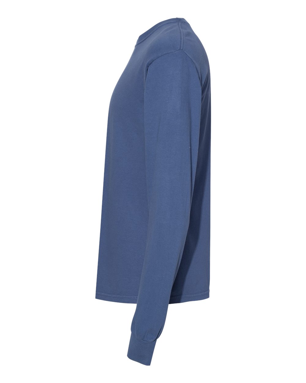 Left View of China Blue Garment-Dyed Heavyweight Long Sleeve T-Shirt - 6014