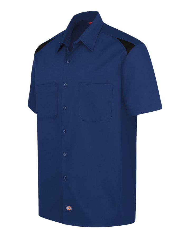 Left View of Cobalt Blue/ Black Men's Short Sleeve Performance Team Shirt - 0005