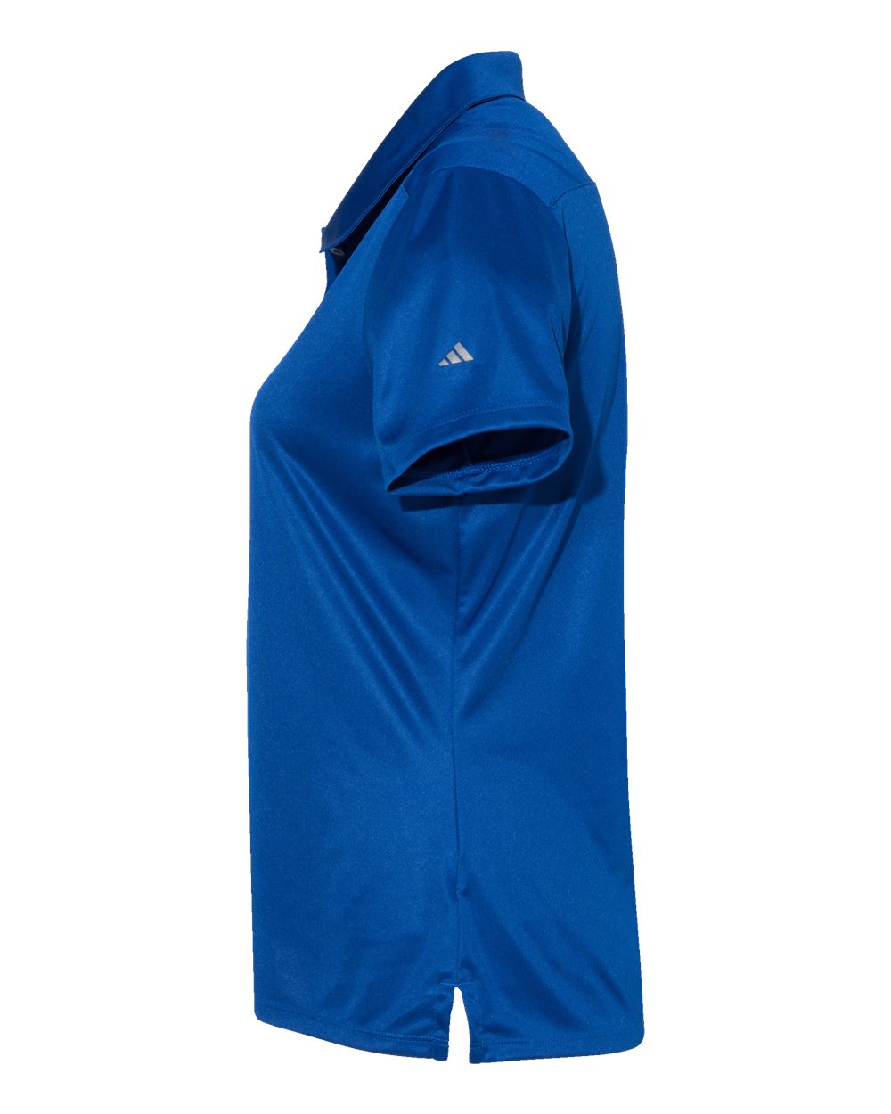 Left View of Collegiate Royal/ Grey Three Women's 3-Stripes Shoulder Polo - A325