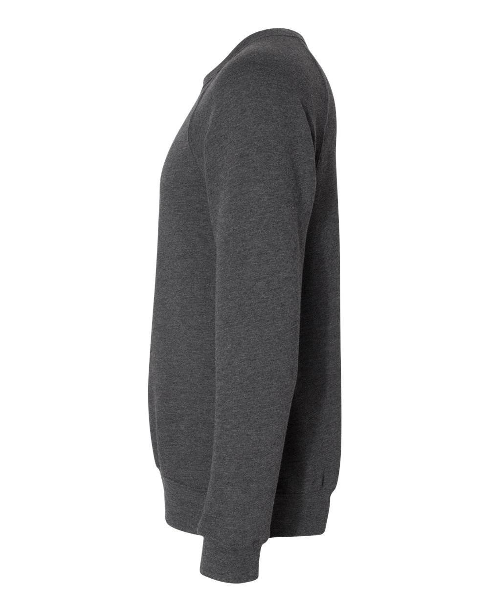 Left View of Dark Grey Heather Sponge Fleece Raglan Crewneck Sweatshirt - 3901