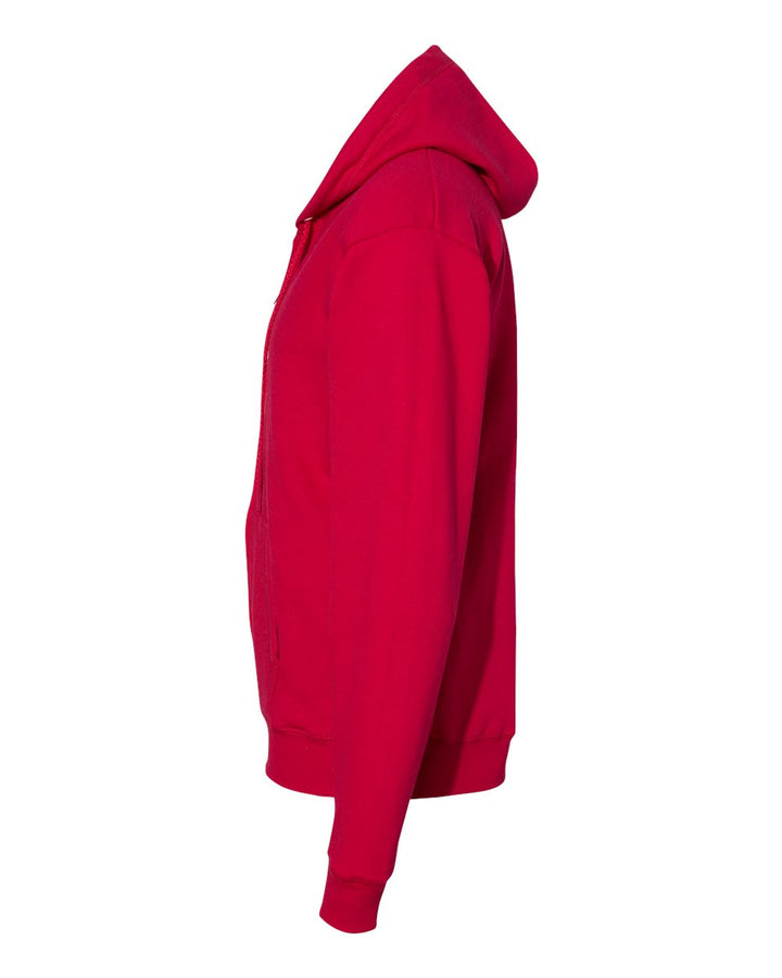 Left View of Deep Red Ecosmart® Full-Zip Hooded Sweatshirt - P180