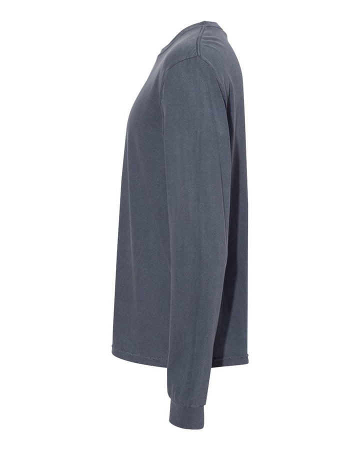 Left View of Denim Garment-Dyed Heavyweight Long Sleeve T-Shirt - 6014