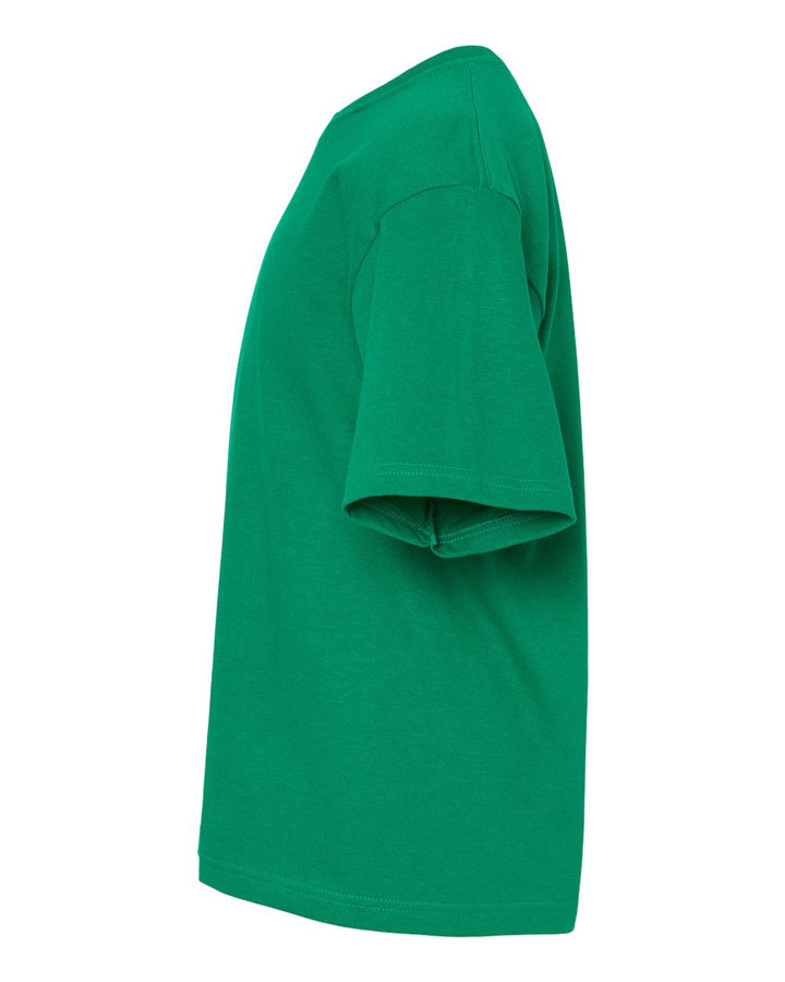 Left View of Fine Kelly Green Youth Gold Soft Touch T-Shirt - 4850