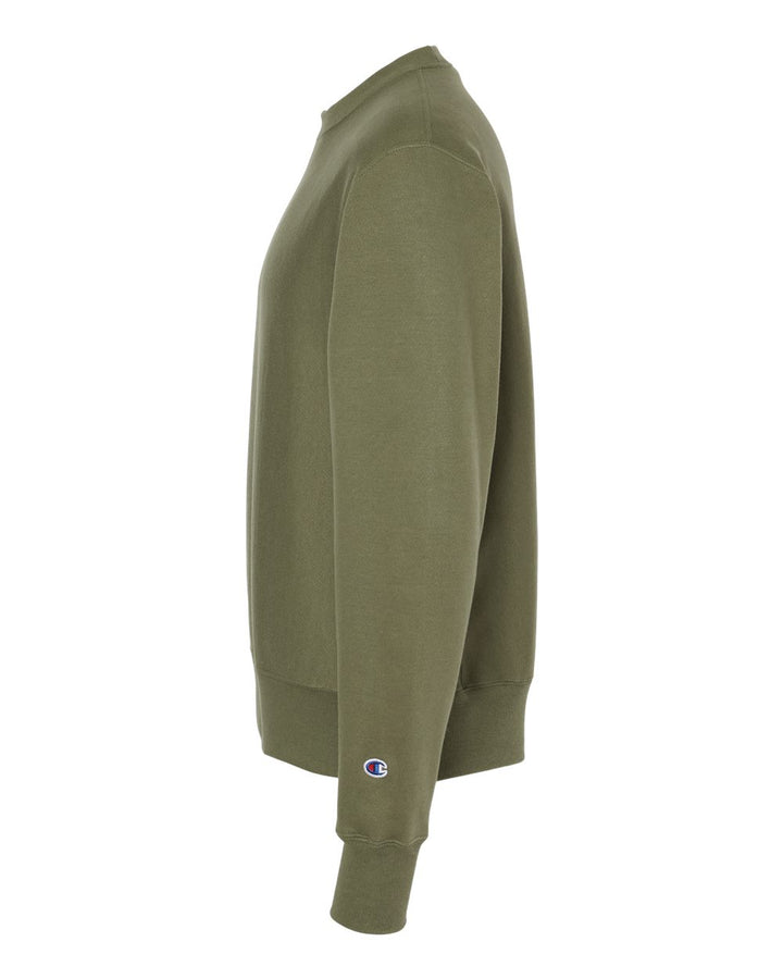 Left View of Fresh Olive Reverse Weave® Crewneck Sweatshirt - S149