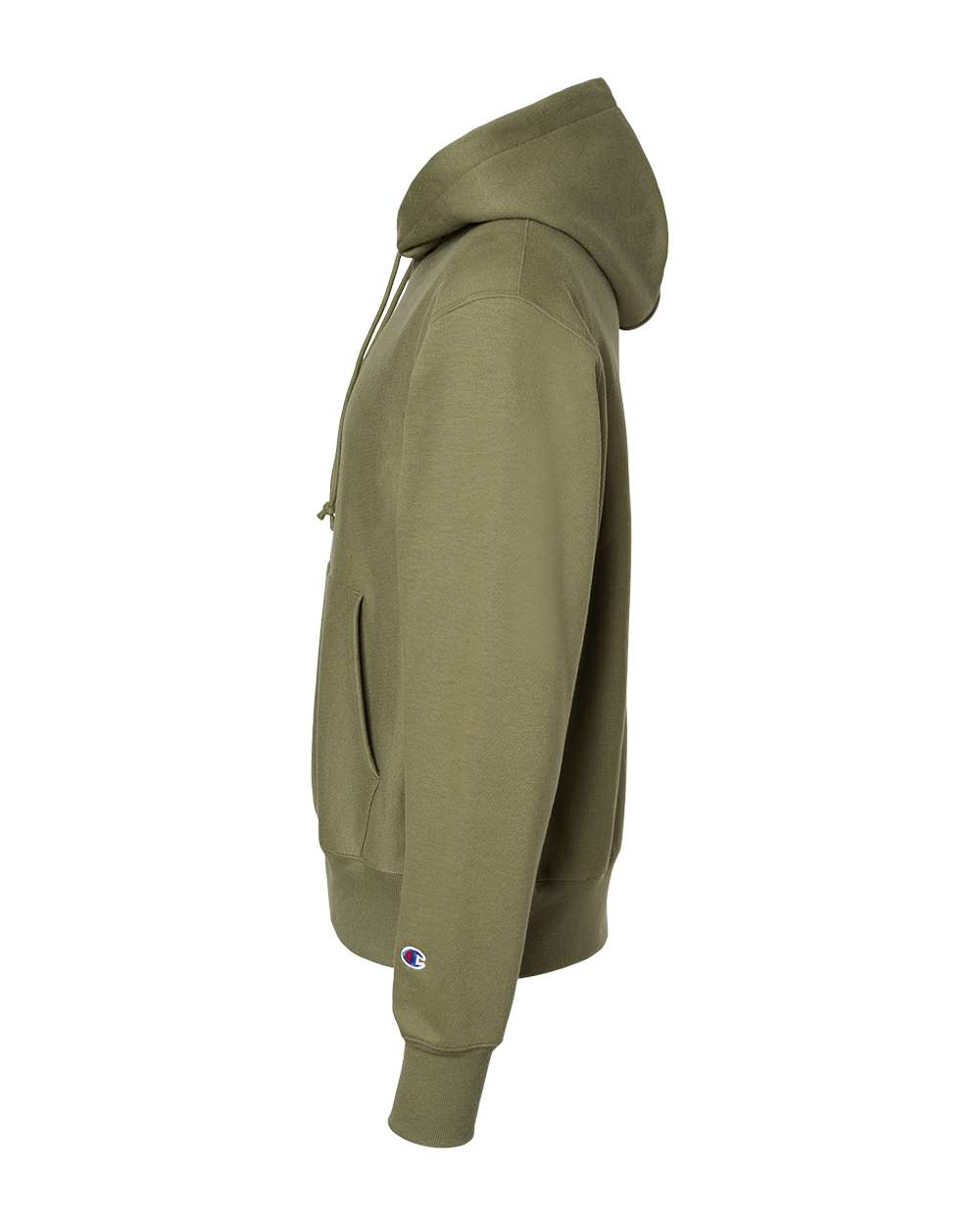 Left View of Fresh Olive Reverse Weave® Hooded Sweatshirt - S101