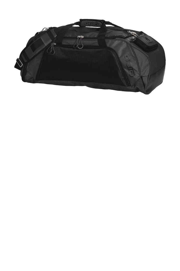 Left View of Gear Grey/Blk OGIO Transition Duffel. 411097
