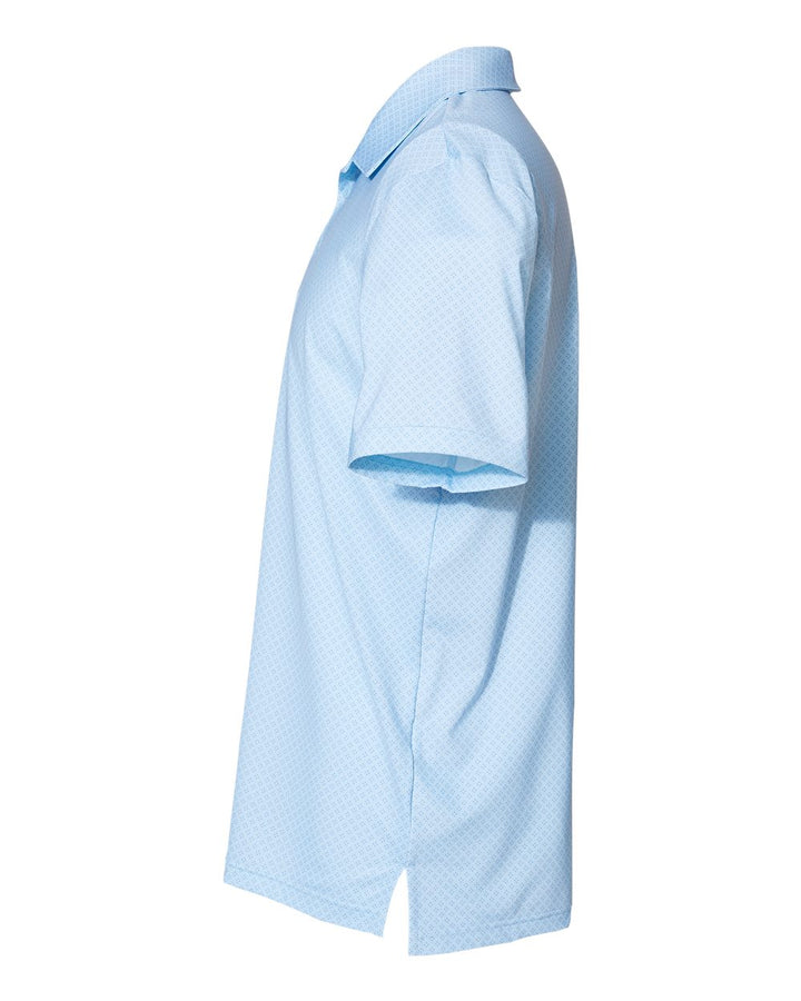 Left View of Glow Blue/ White/ Navy Diamond Dot Print Polo - A498