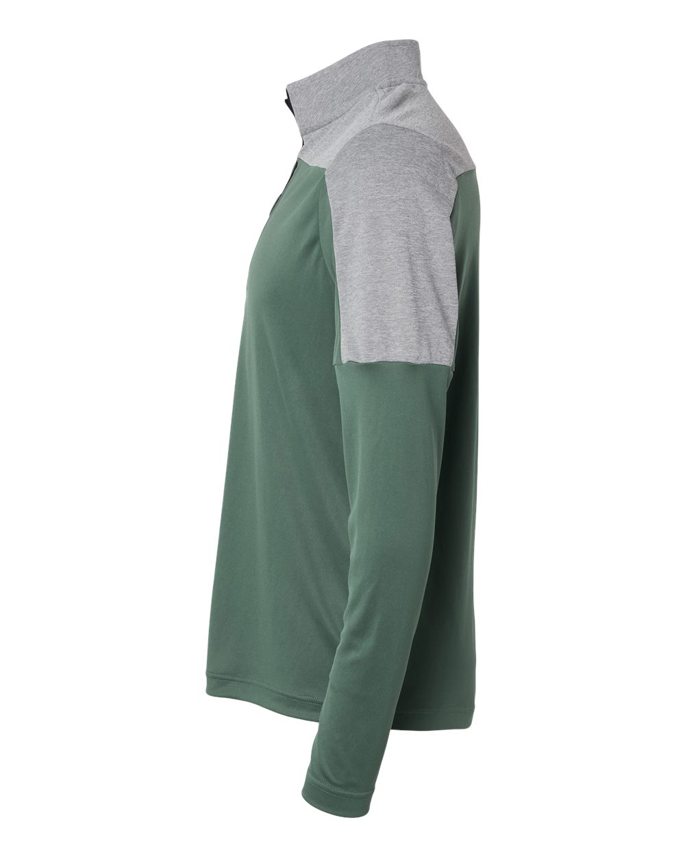 Left View of Green Oxide/ Grey Three Melange Lightweight Quarter-Zip Pullover - A552