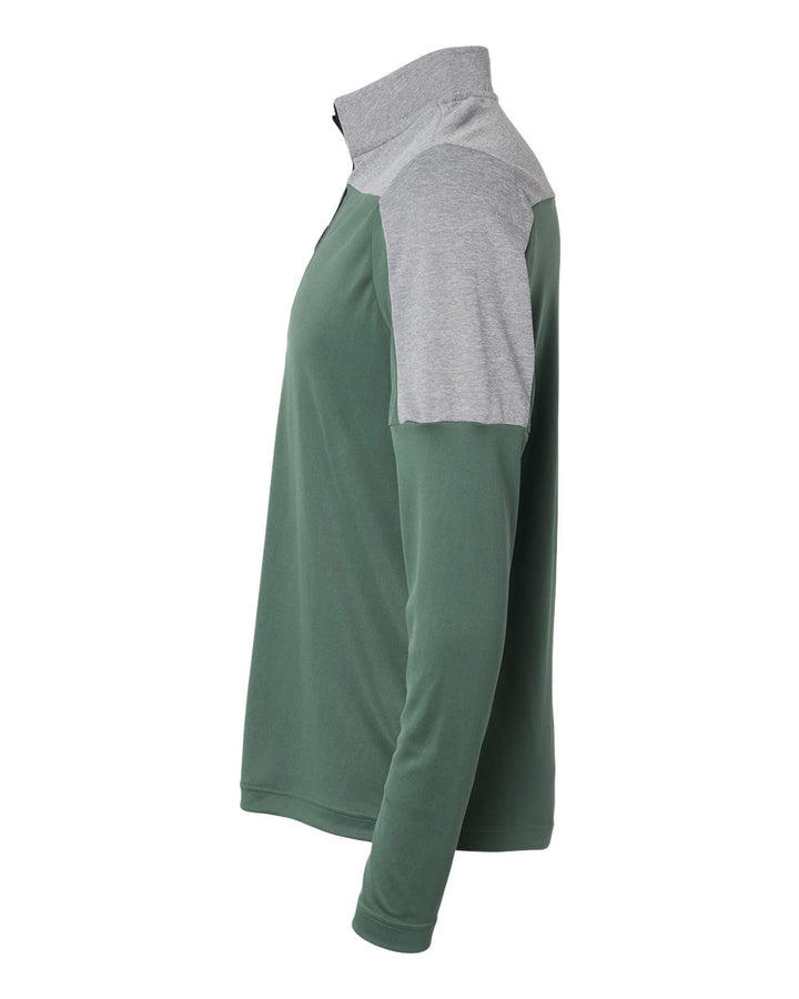 Left View of Green Oxide/ Grey Three Melange Lightweight Quarter-Zip Pullover - A552