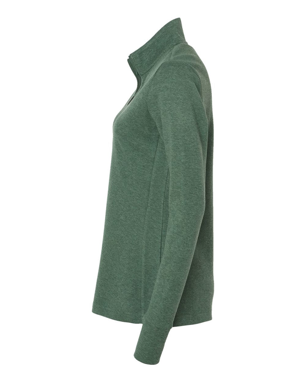 Left View of Green Oxide Melange Women's 3-Stripes Quarter-Zip Sweater - A555