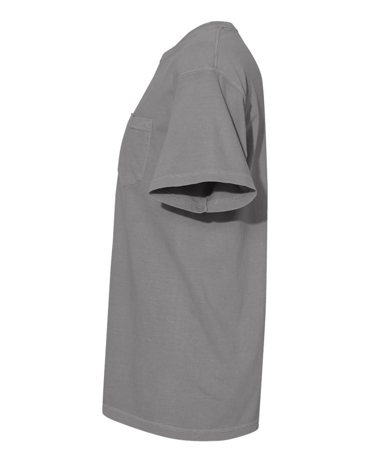 Left View of Grey Garment-Dyed Heavyweight Pocket T-Shirt - 6030